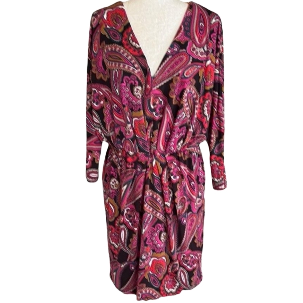 Trina Turk Pink Paisley Surplice Wrap Dress Small NWT Retro Birch Jersey Mini - Picture 3 of 15